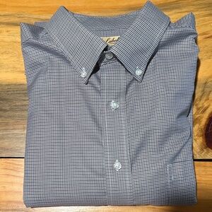 Roundtree & Yorke Black, Brownish Gold/White Microcheck Button-Down Shirt, 2XB